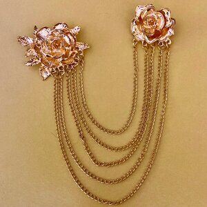 Knighthood "Elegant Rose" double brooch (gold tone) (unisex)